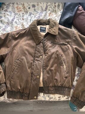 Zara Brown Corduroy-Collar Bomber Jacket